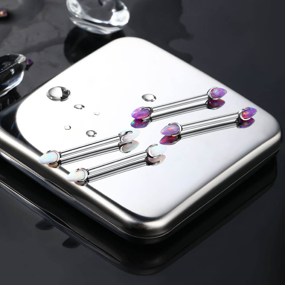 14G 2PCS Titanium Internally Threaded Opal Nipple Rings