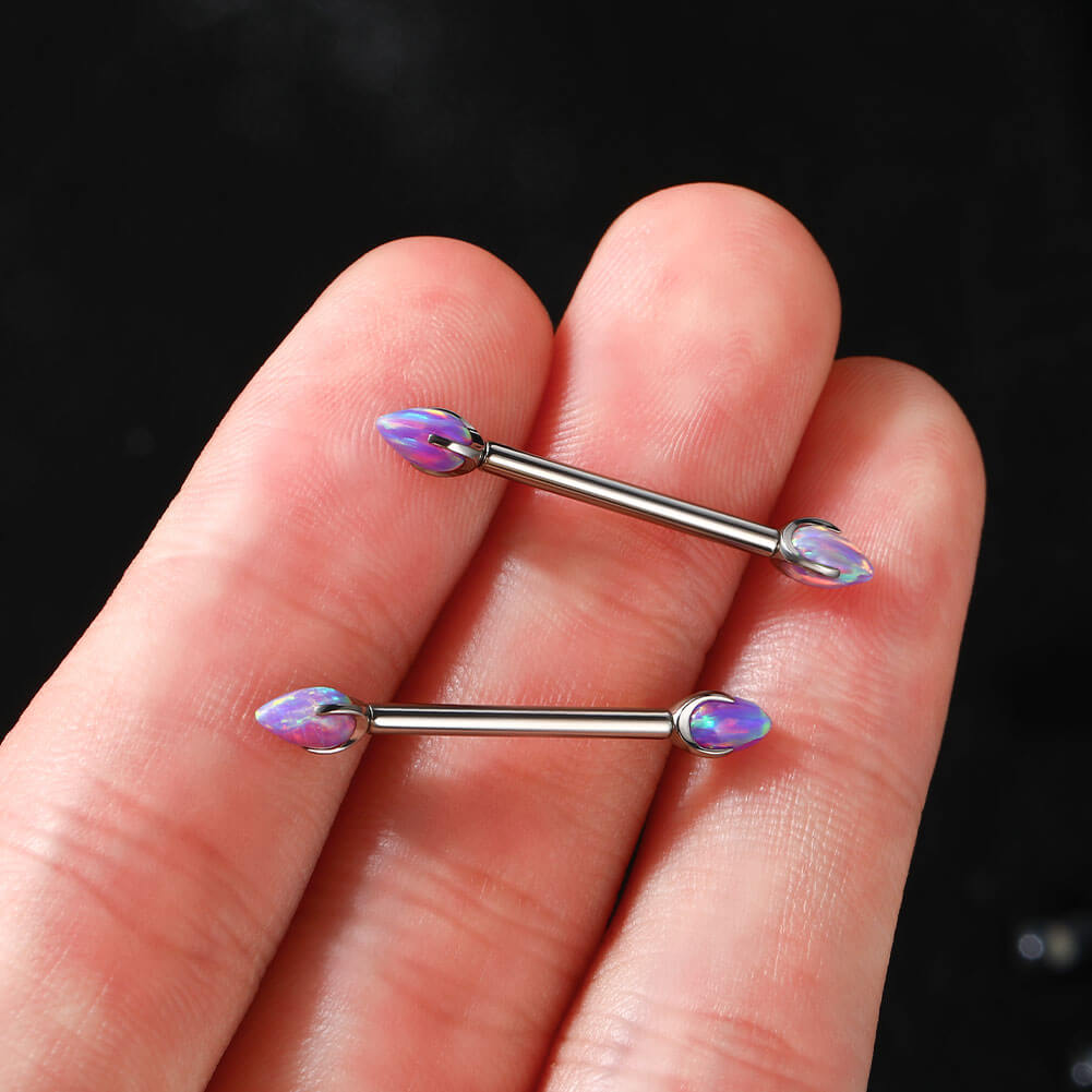 14G 2PCS Titanium Internally Threaded Opal Nipple Rings