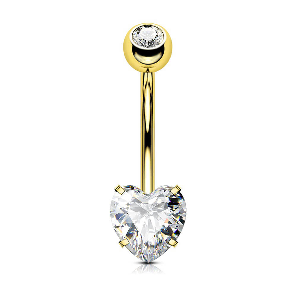 14G 8-16mm Titanium Classic Heart CZ Belly Button Rings