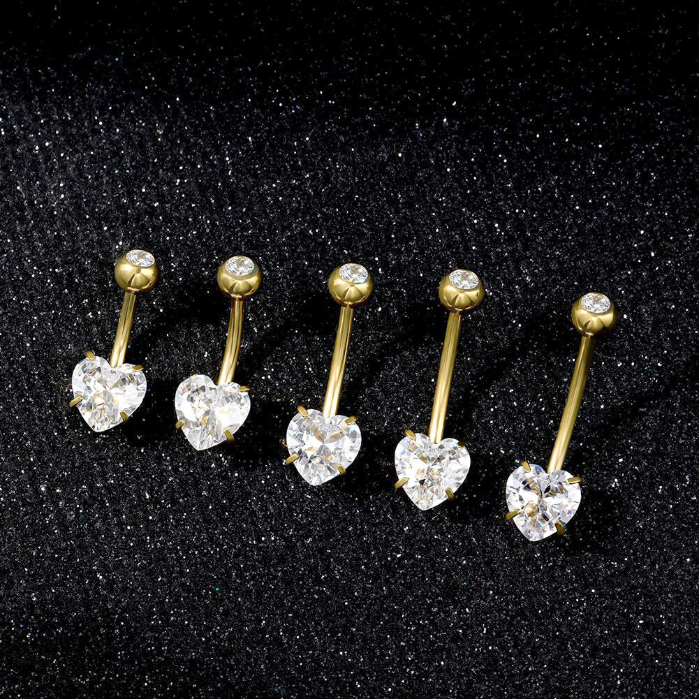 14G 8-16mm Titanium Classic Heart CZ Belly Button Rings