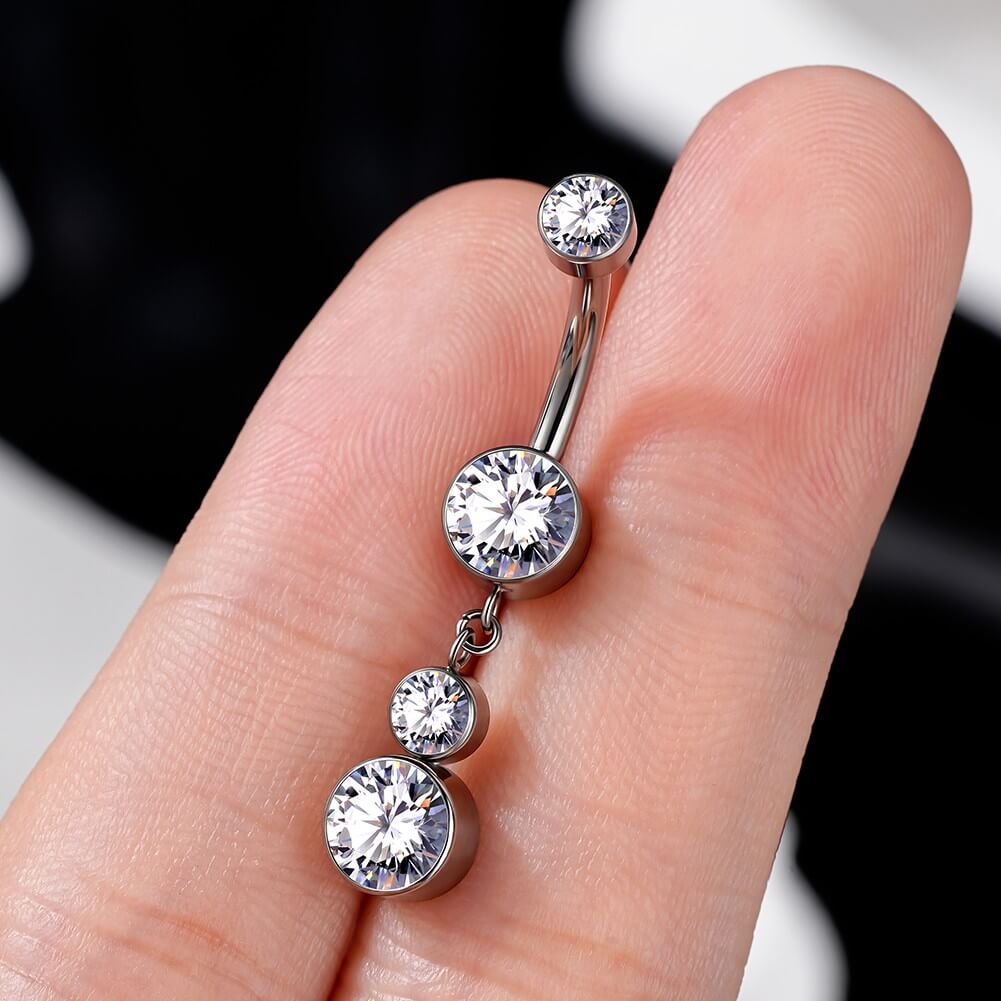 CZ titanium dangle belly button rings