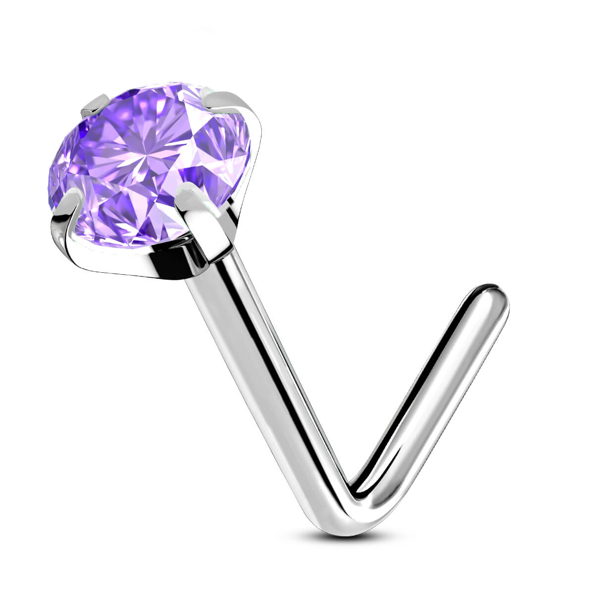 purple l shaped nose stud