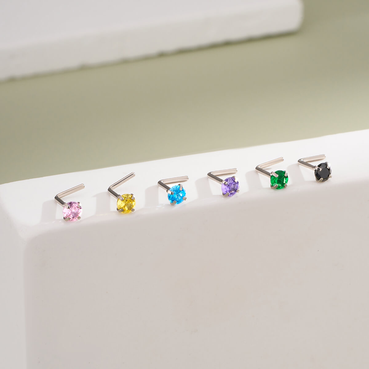 colorful l shaped nose stud