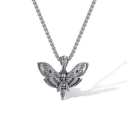 316L Stainless Steel Death Moth Vintage Skeleton Necklace