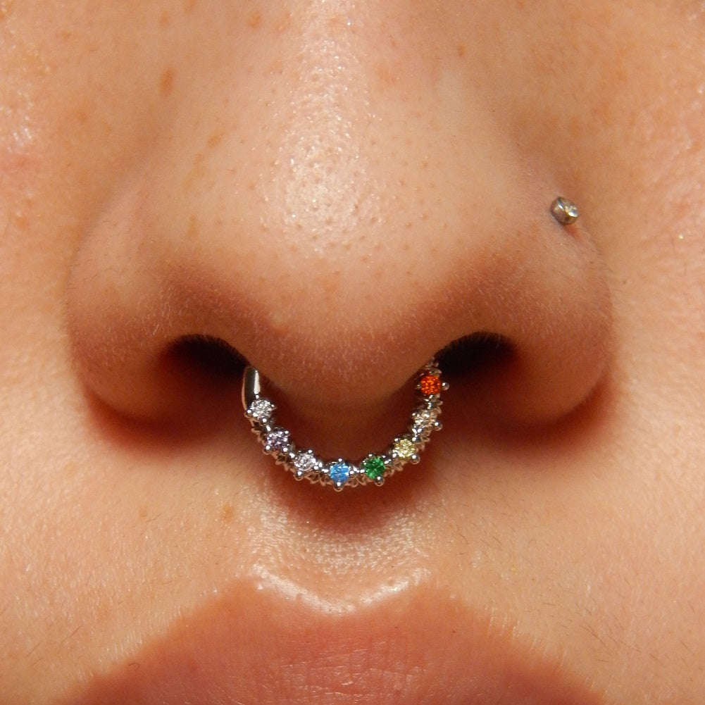 16G Colorful CZ Hinged Segment Pretty Septum Ring