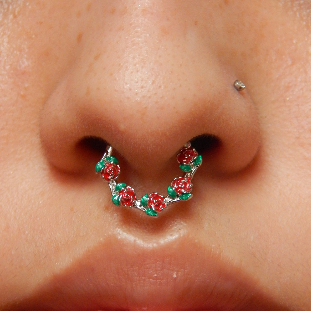 16G Roses & leaves Hinged Segment Septum Ring