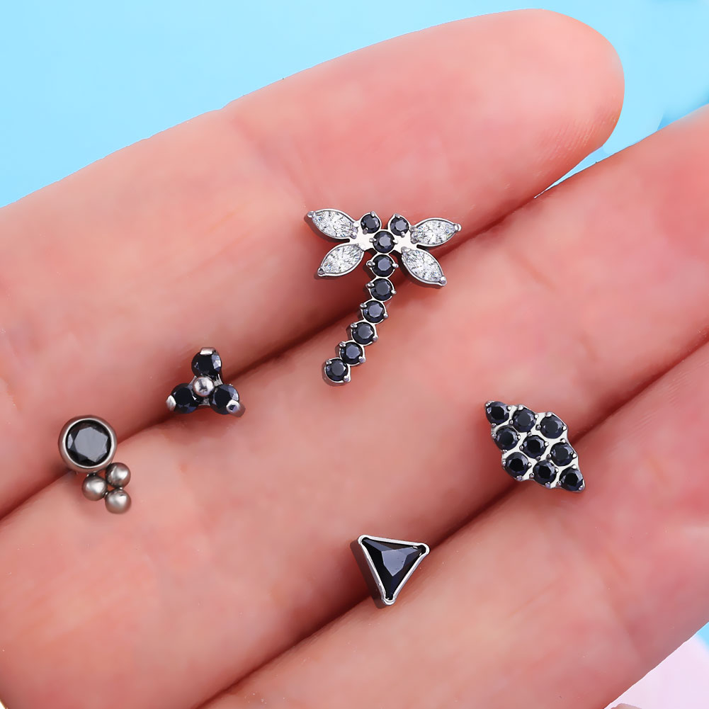 16G Titanium Internally Threaded CZ Dragonfly Cartilage Stud Collection