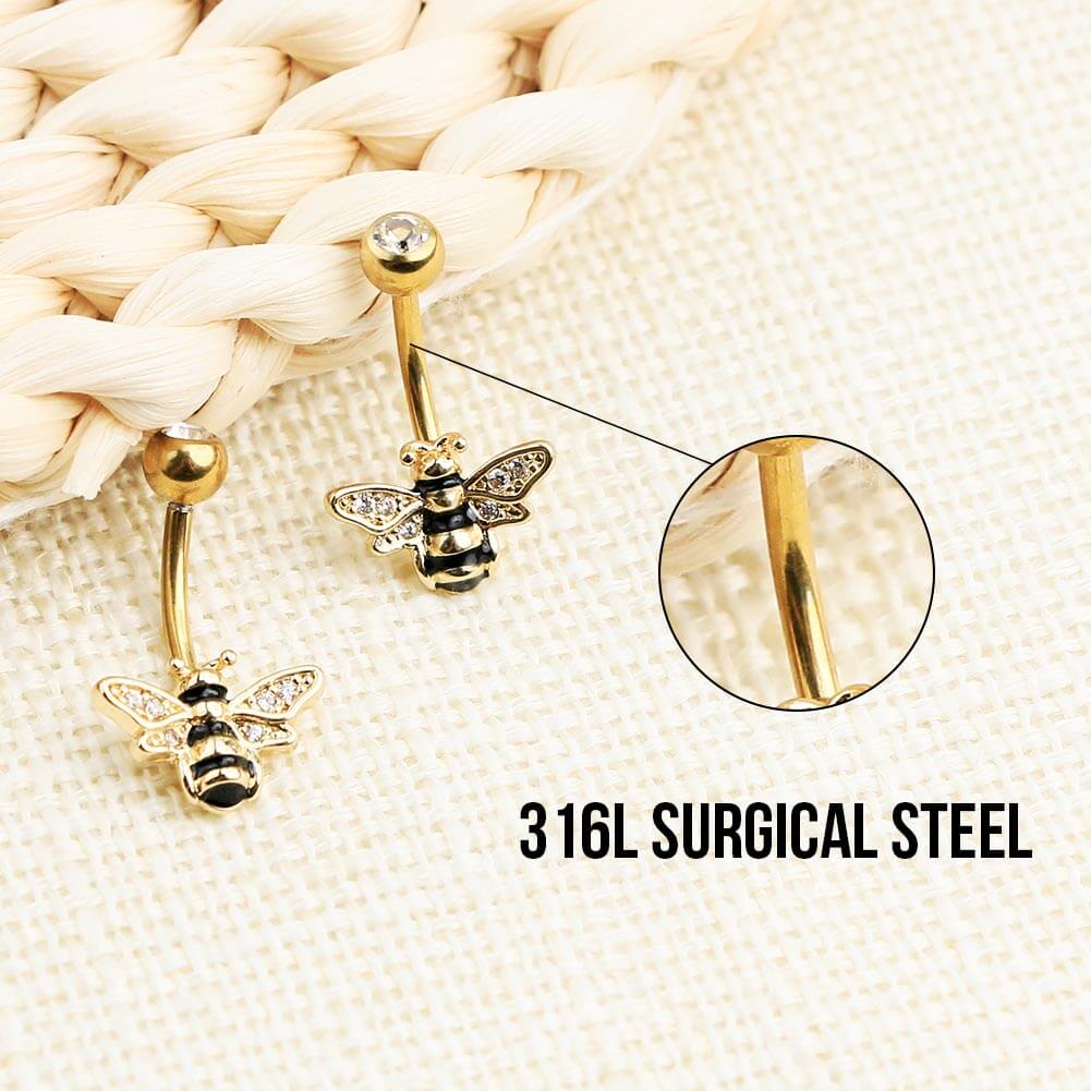 14G Golden Bee Belly Button Ring Stainless Steel Body Jewelry - OUFER BODY JEWELRY 