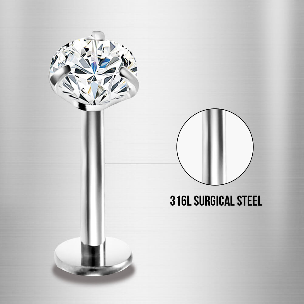 3Pcs 16G Crystal CZ Labret/Monroe Stud Internally Threaded Helix Studs - OUFER BODY JEWELRY 