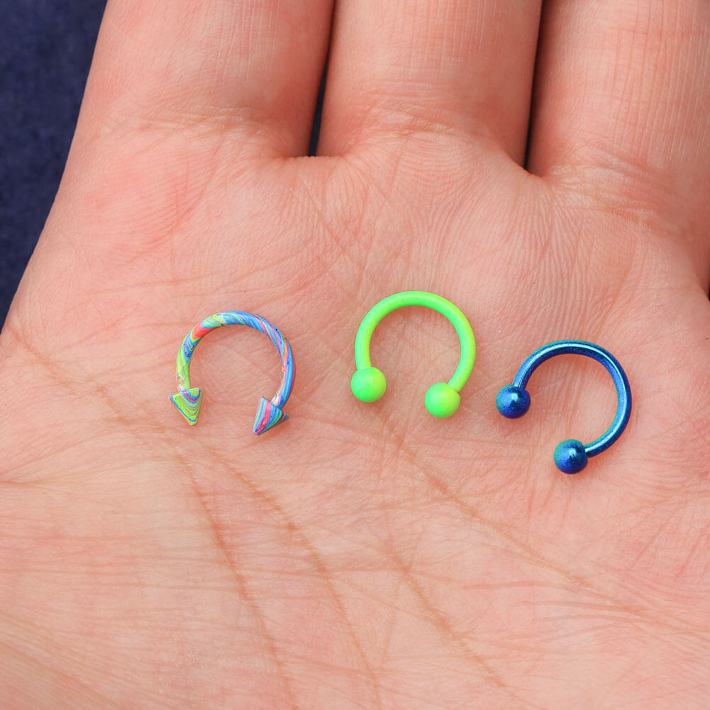 6pcs 16G Spike and Ball Circular Barbell Septum Ring Pack