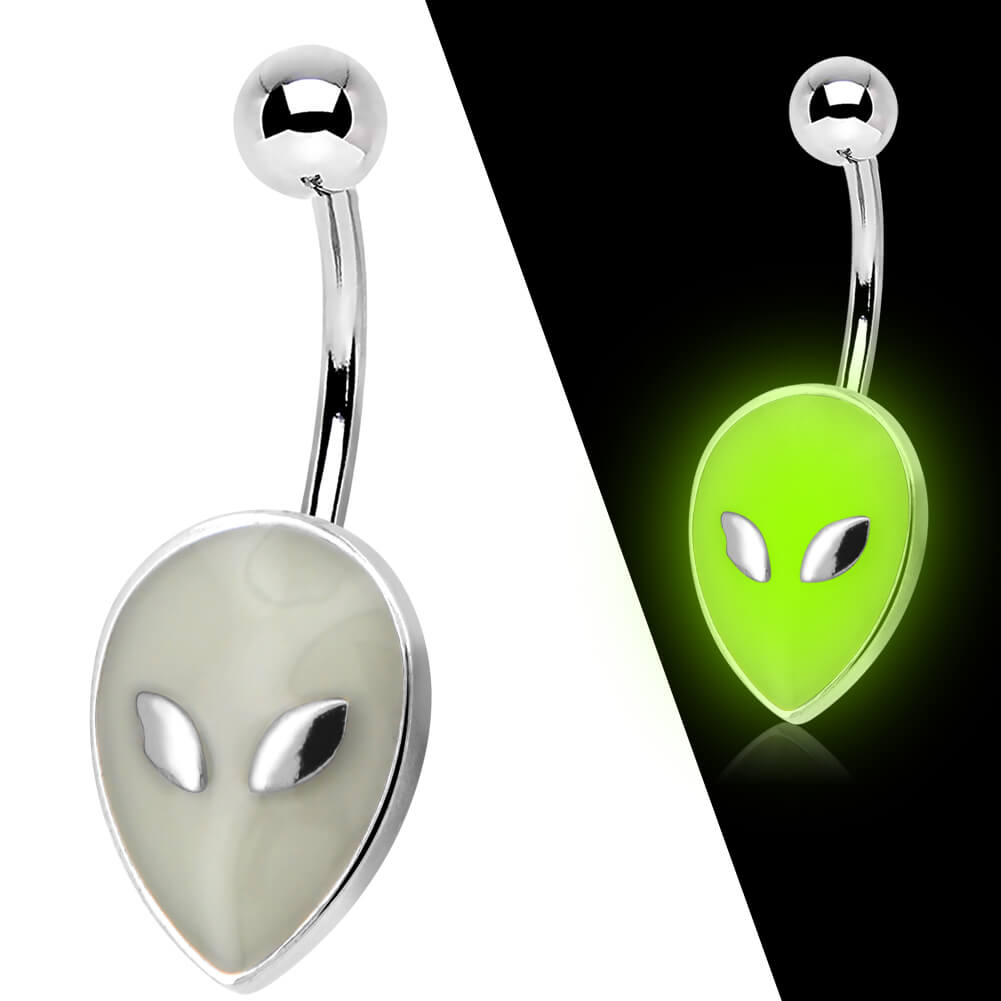 3PCS Stainless Steel Alien Theme Glow in The Dark Belly Rings Pack - OUFER BODY JEWELRY 