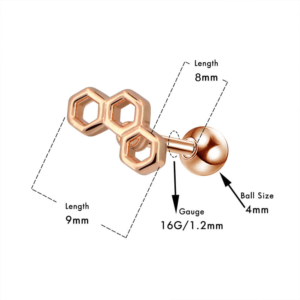 16G Three Honeycomb Hexagons Helix Daith Tragus Earring Piercings - OUFER BODY JEWELRY