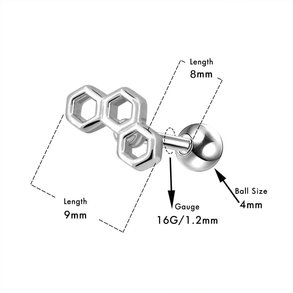 16G Three Honeycomb Hexagons Helix Daith Tragus Earring Piercings - OUFER BODY JEWELRY