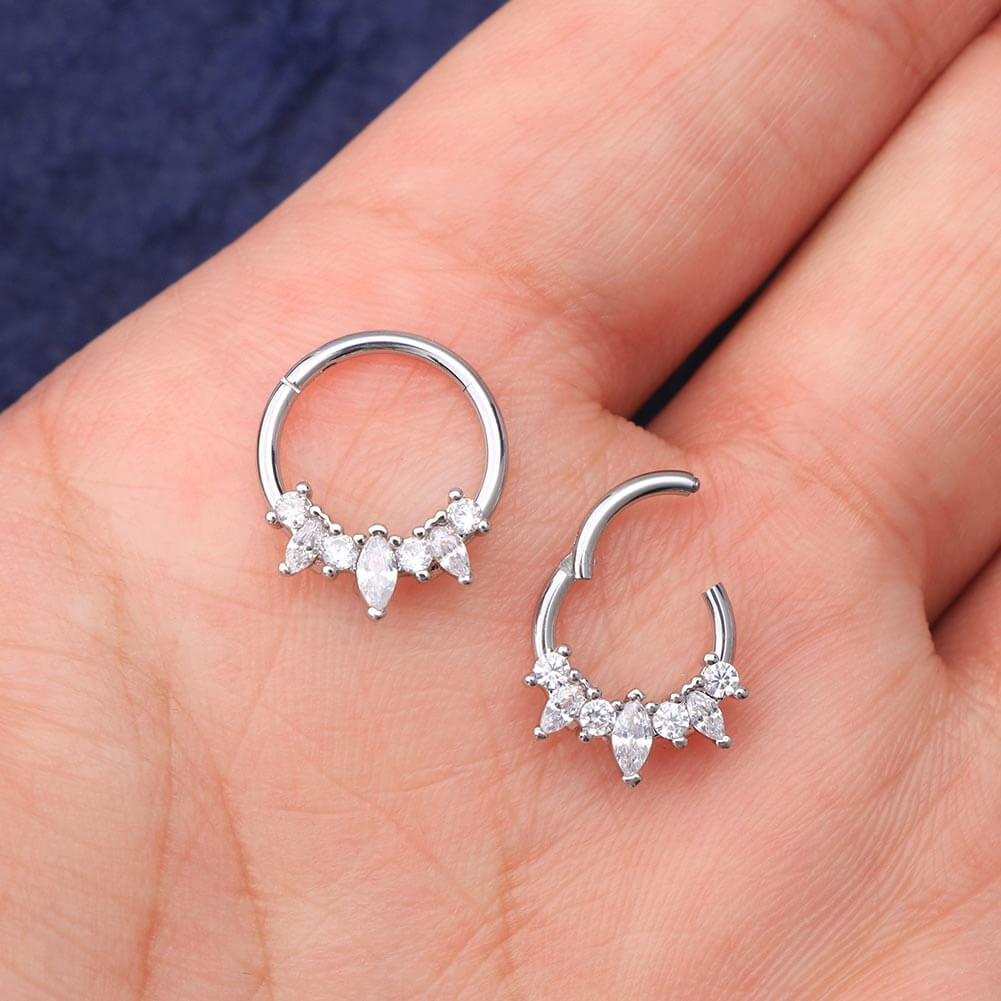 16G ovale et rond CZ Septum et Daith Hoop Ring