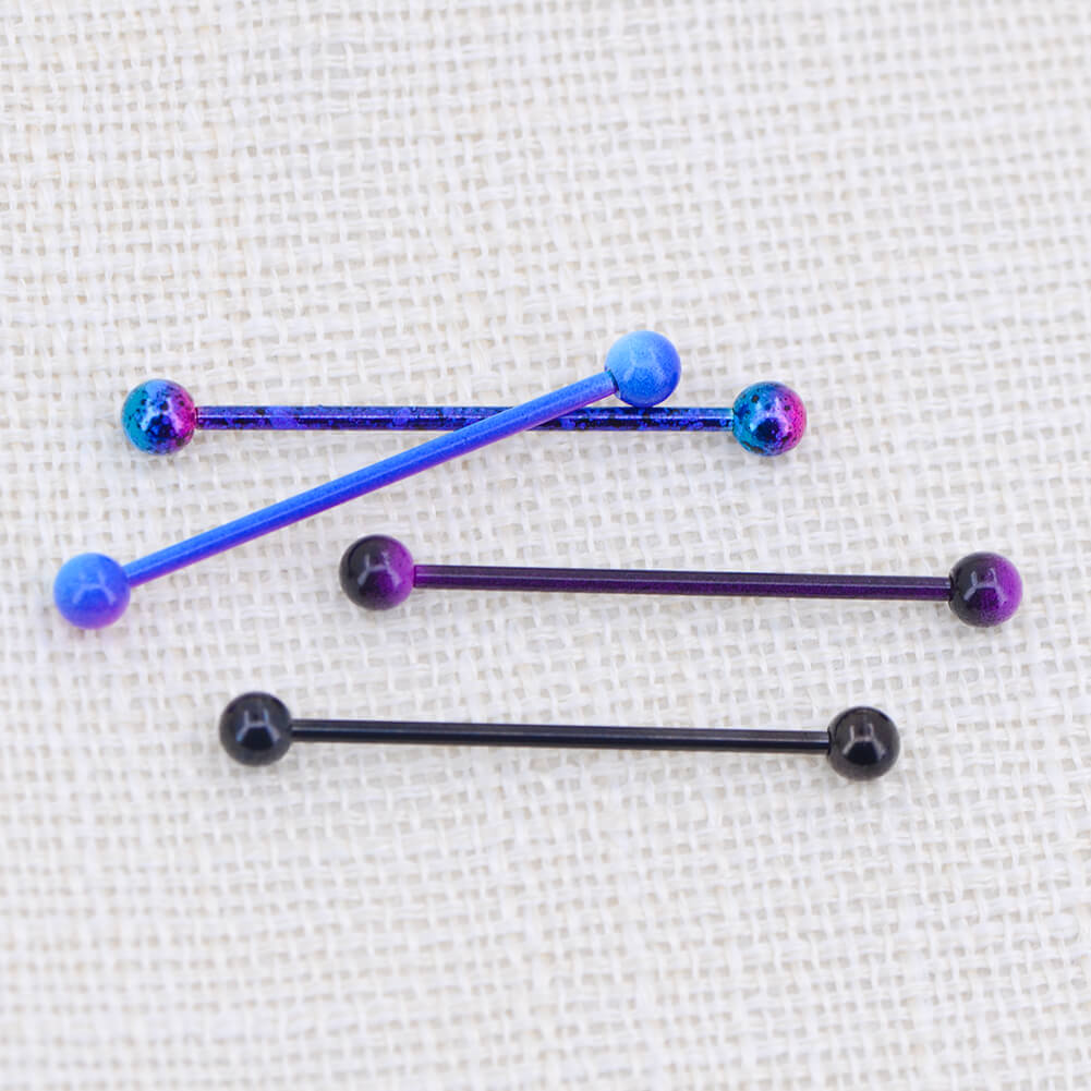 14G Purple and Black Plated Industrial Barbell Pack - OUFER BODY JEWELRY 