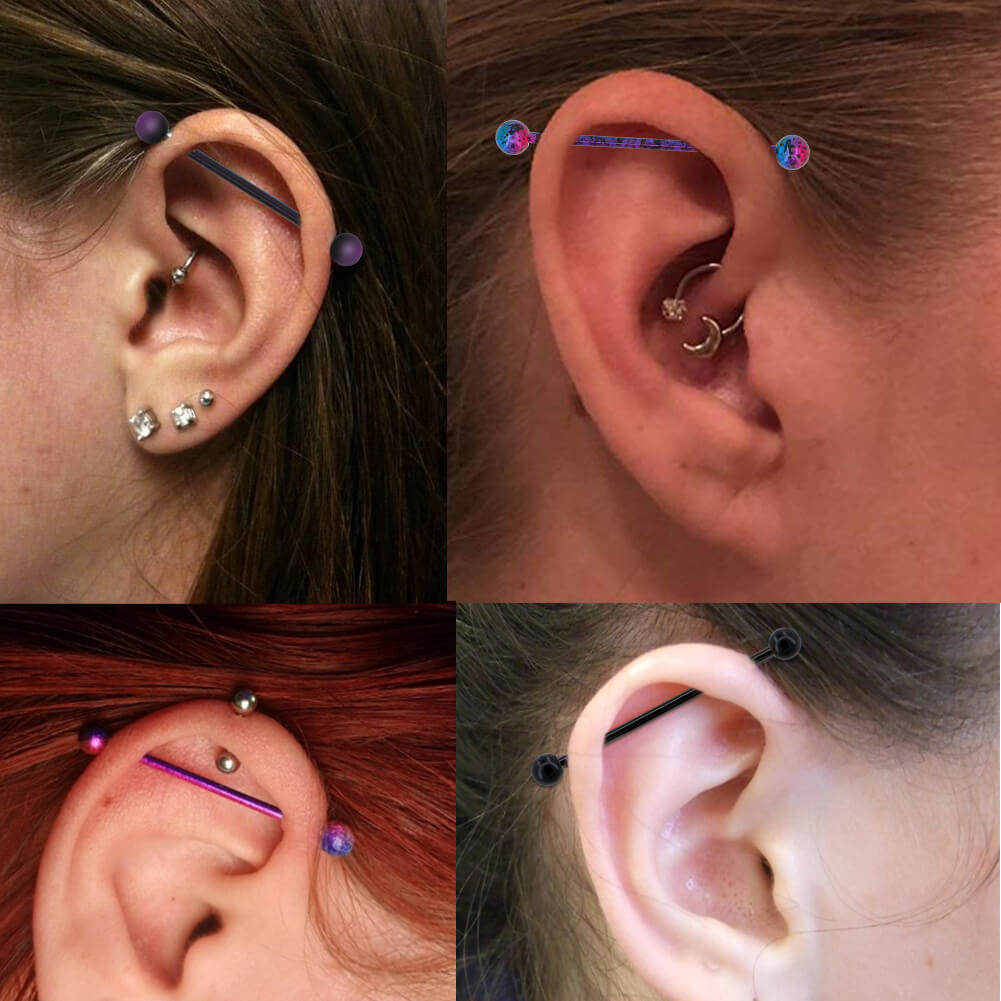 14G Purple and Black Plated Industrial Barbell Pack - OUFER BODY JEWELRY 