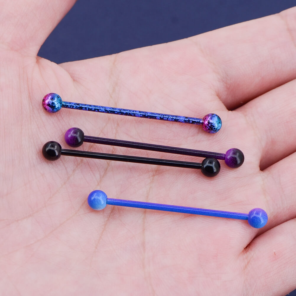 14G Purple and Black Plated Industrial Barbell Pack - OUFER BODY JEWELRY 