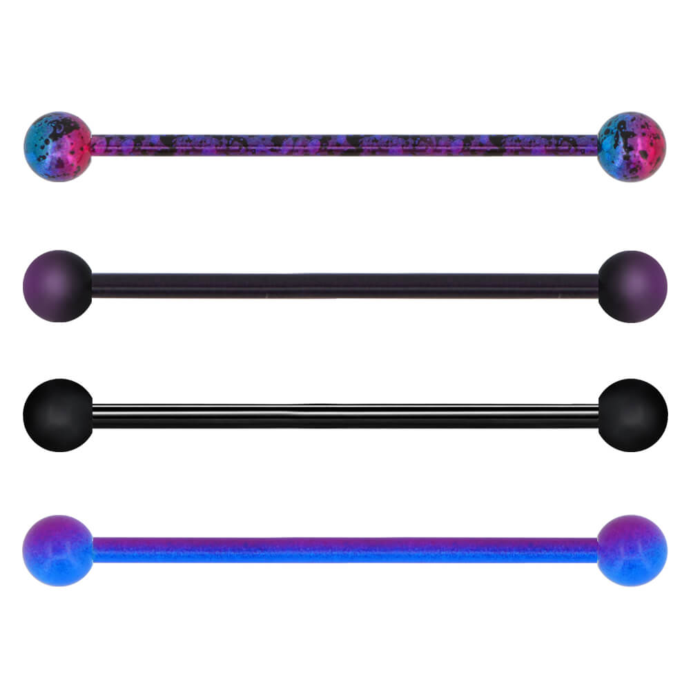 14G Purple and Black Plated Industrial Barbell Pack - OUFER BODY JEWELRY 