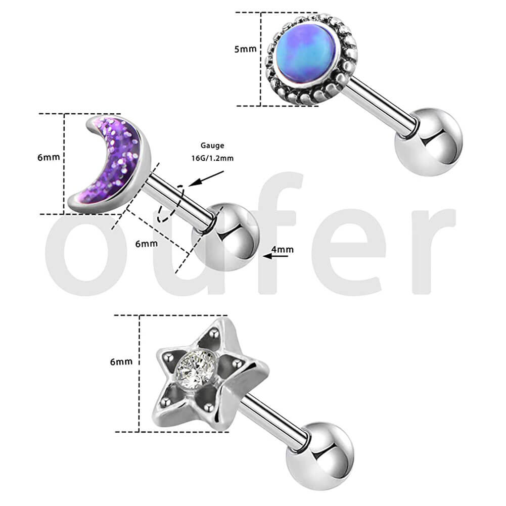 16g cartilage piercing studs