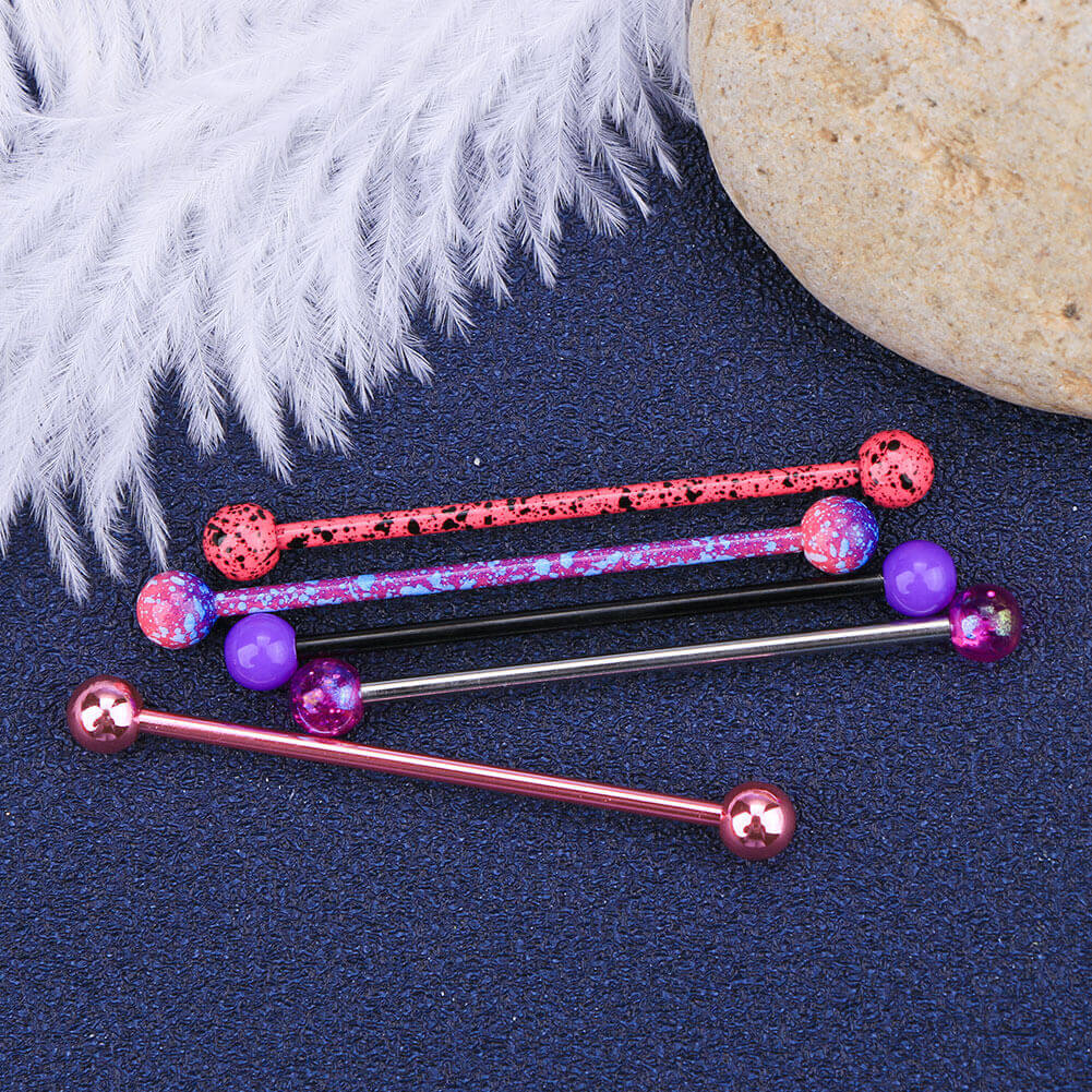 5PCS 14G Pink Purple Splatter Industrial Barbell Pack - OUFER BODY JEWELRY 