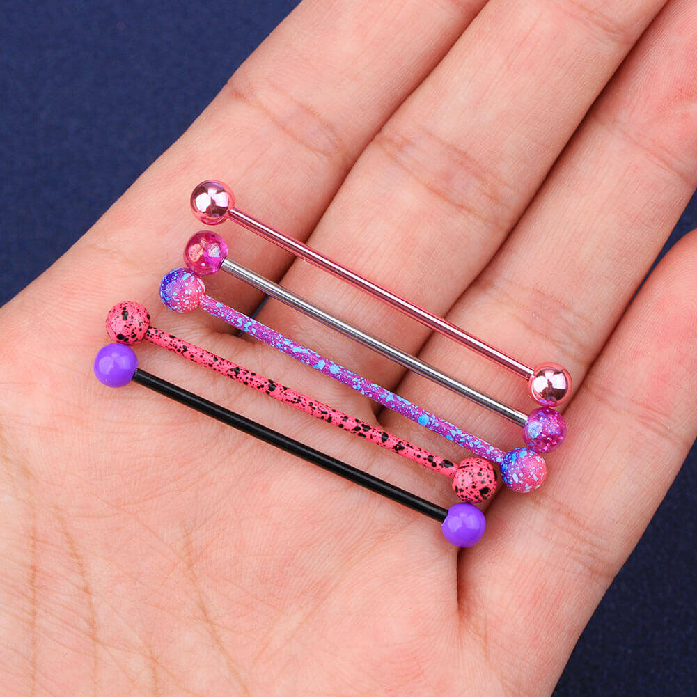 5PCS 14G Pink Purple Splatter Industrial Barbell Pack - OUFER BODY JEWELRY 