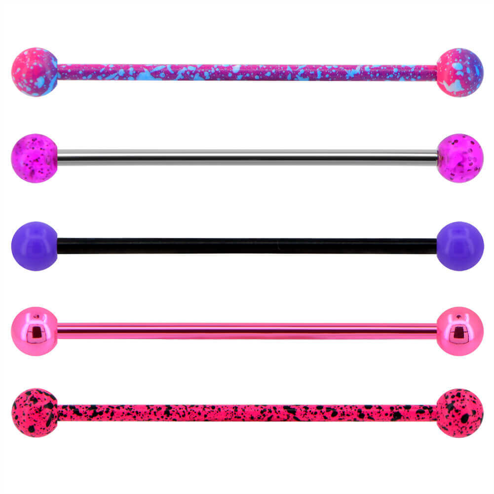 5PCS 14G Pink Purple Splatter Industrial Barbell Pack - OUFER BODY JEWELRY 