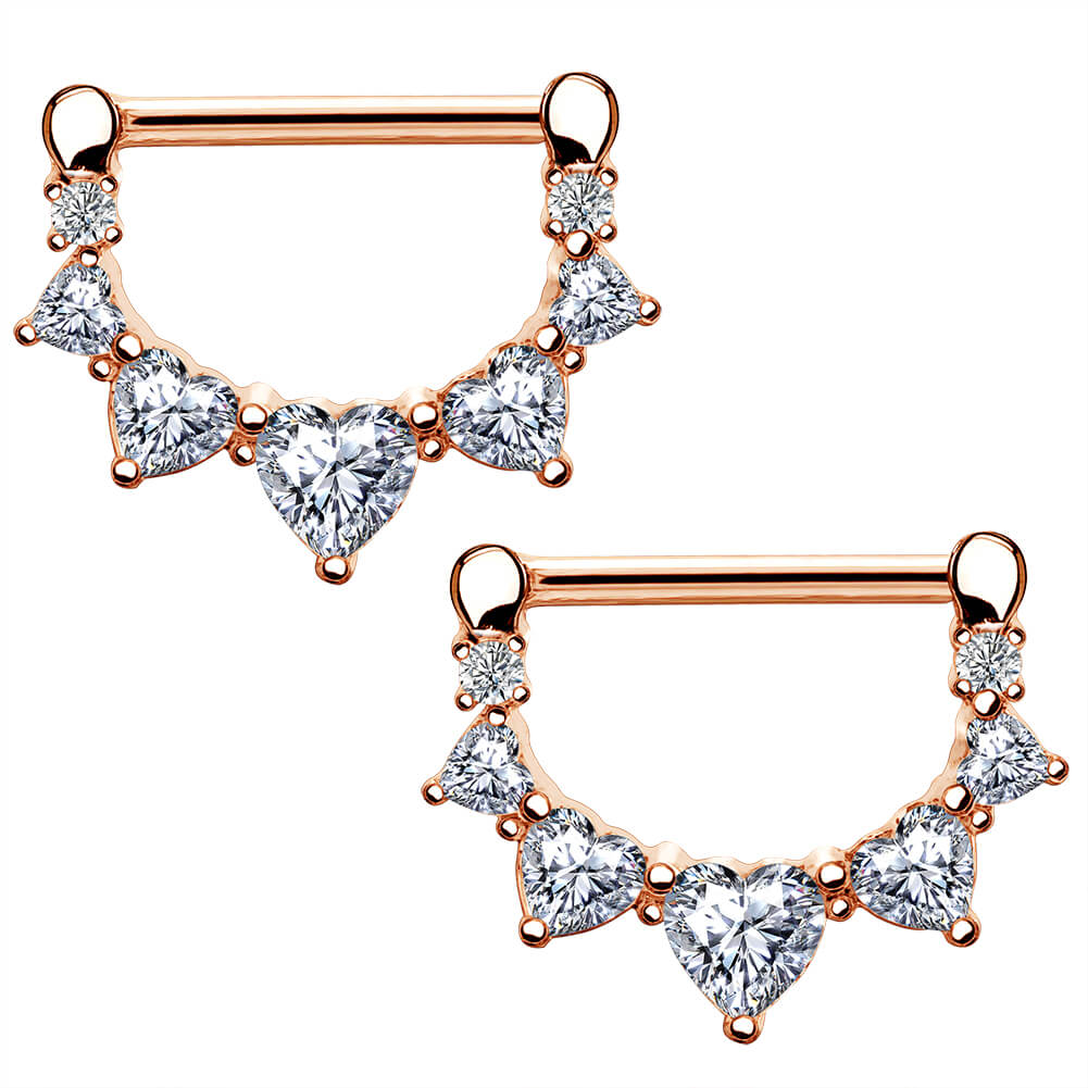 2pcs 14G Rose Gold Surgical Steel CZ Nipple Clicker Jewelry - OUFER BODY JEWELRY 