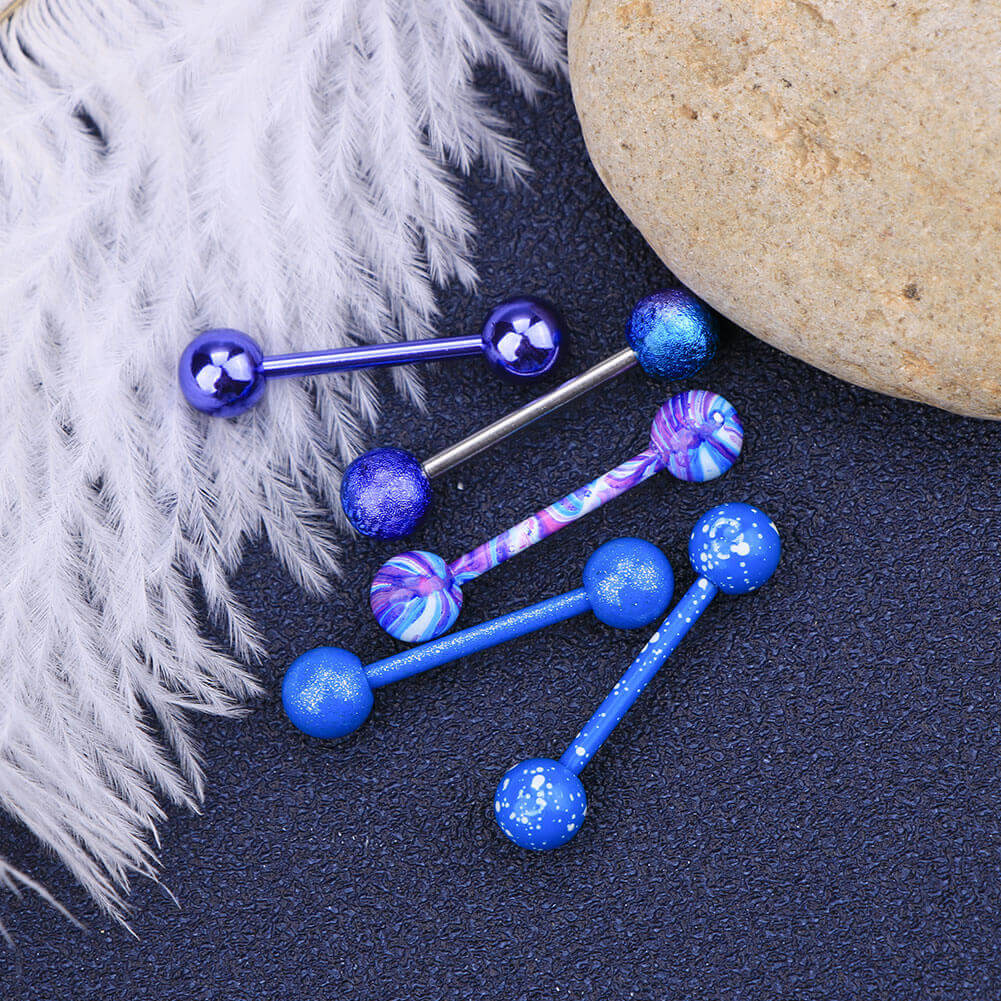 5PCS 14G Blue Splatter Tongue Bars - OUFER BODY JEWELRY 