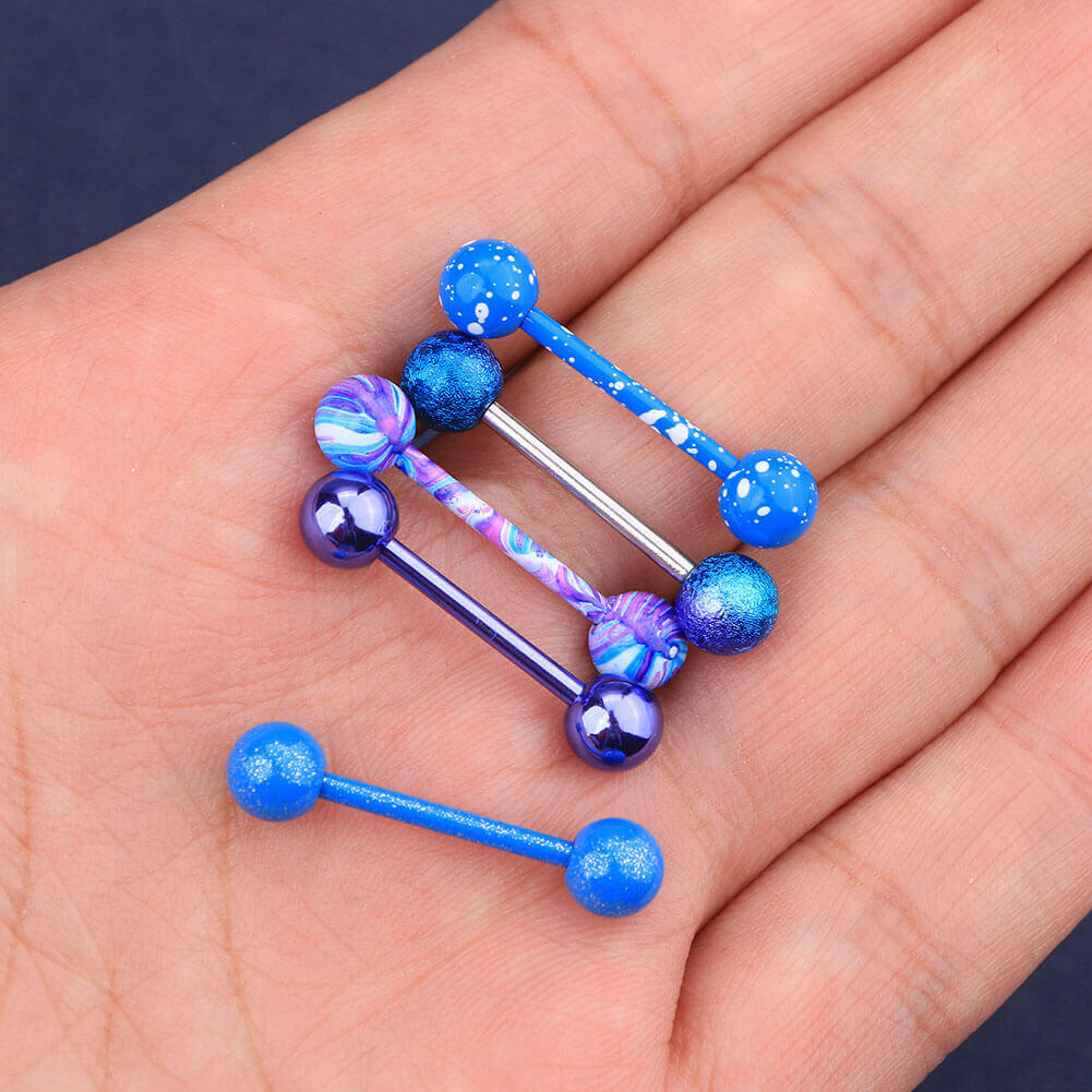 5PCS 14G Blue Splatter Tongue Bars - OUFER BODY JEWELRY 