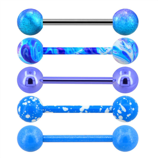 5PCS 14G Blue Splatter Tongue Bars - OUFER BODY JEWELRY 