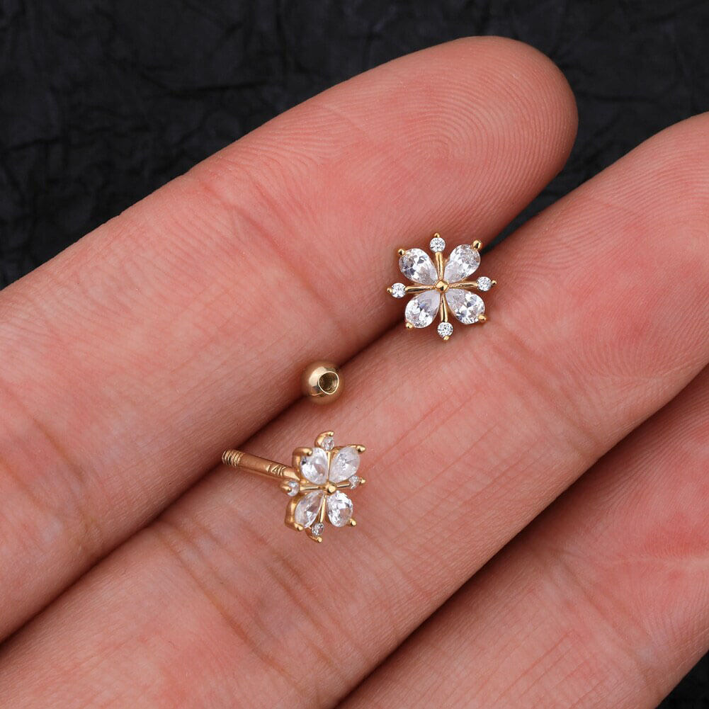 14K Gold Blume Helix Conch Stud Ohrring 16G Knorpel