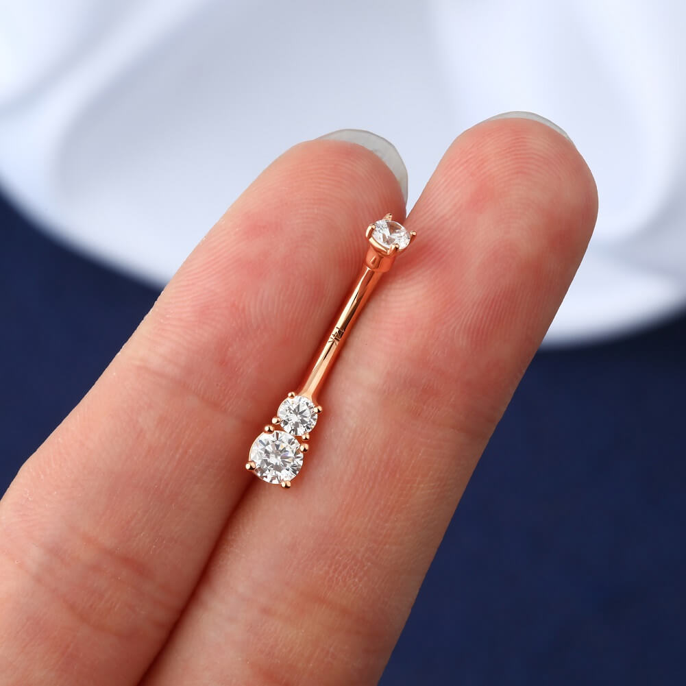 14k rose gold CZ belly ring