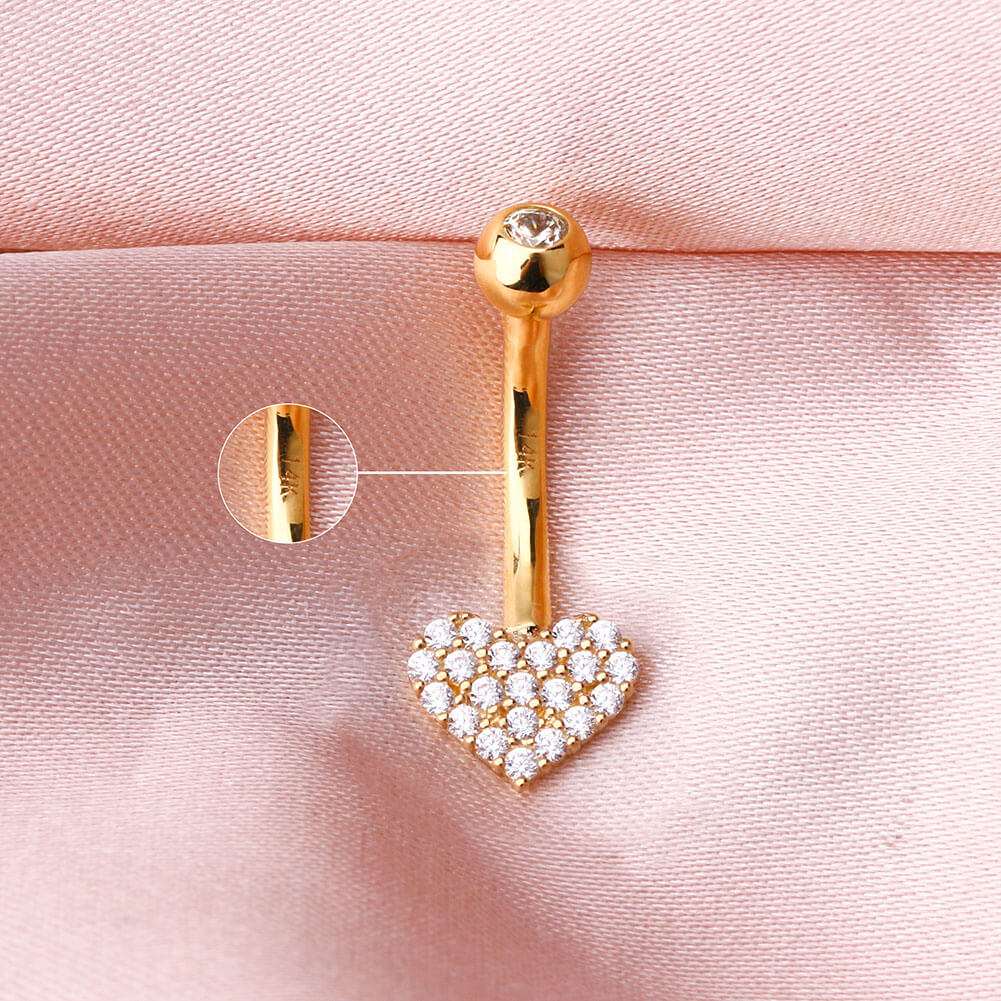 14k gold heart belly ring