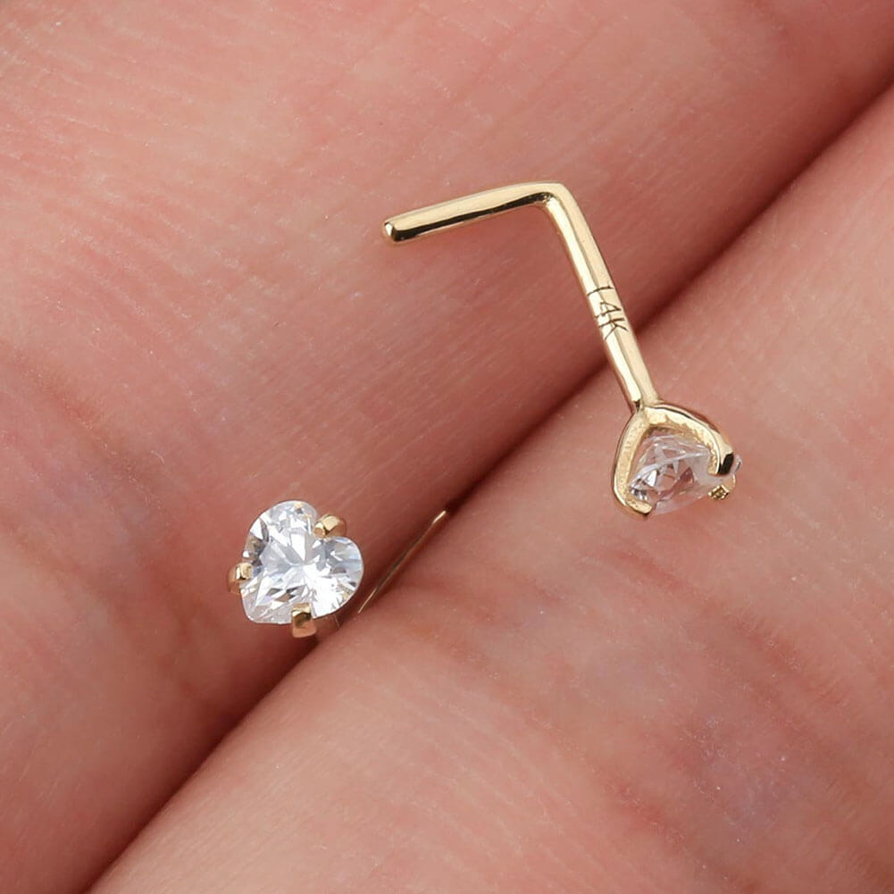 14K gold nose stud L-shaped