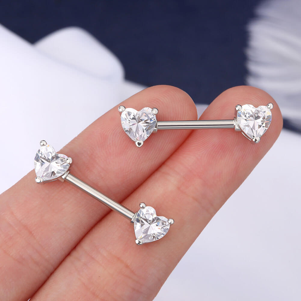 heart cz nipple barbell ring