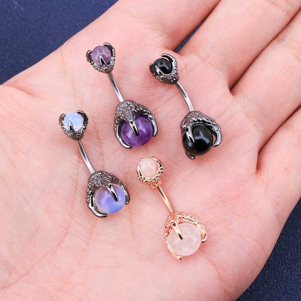 14G Three Dragon Claw Hand with Gem Ball Belly Ring - OUFER BODY JEWELRY 