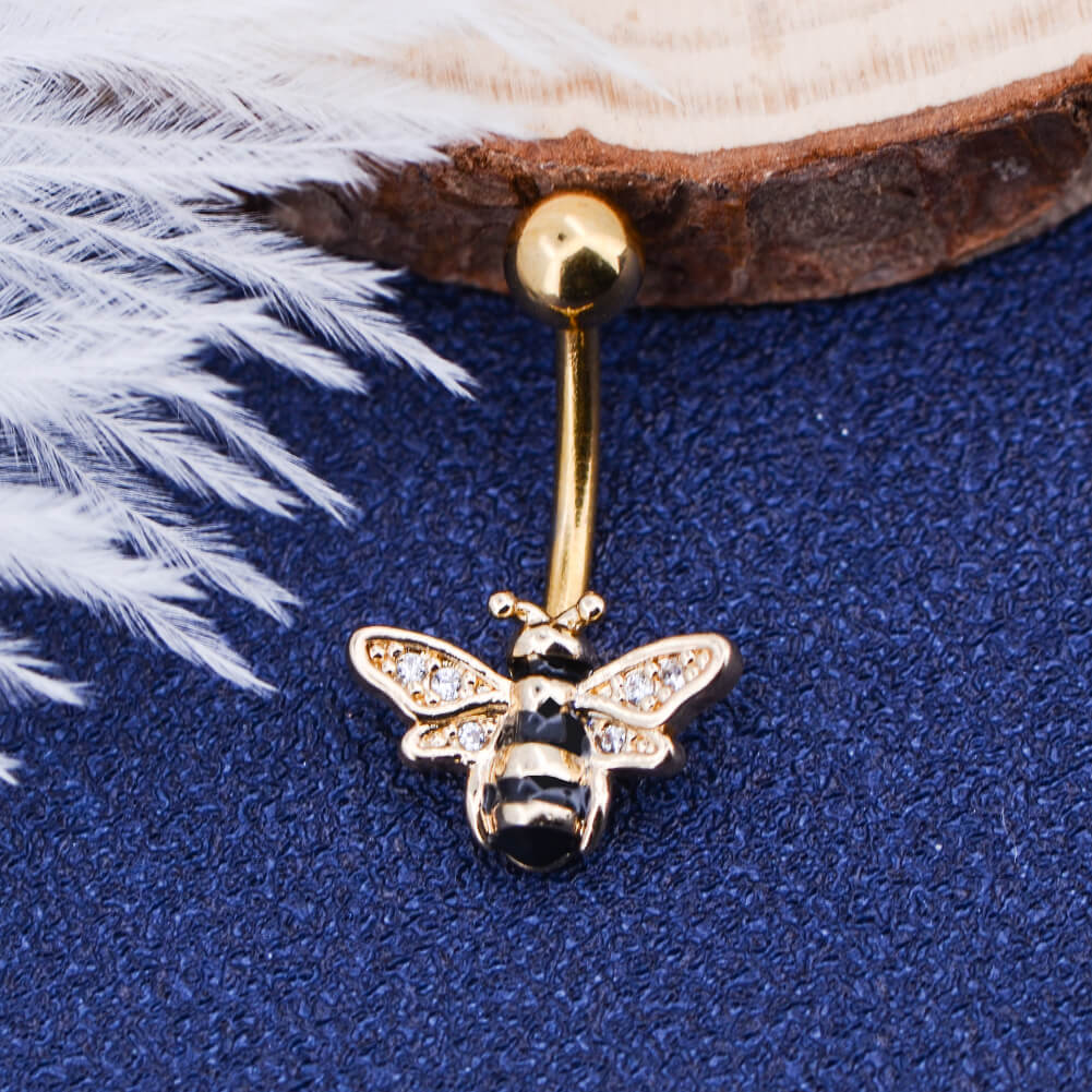 14G Golden Bee Belly Button Ring Stainless Steel Body Jewelry - OUFER BODY JEWELRY 