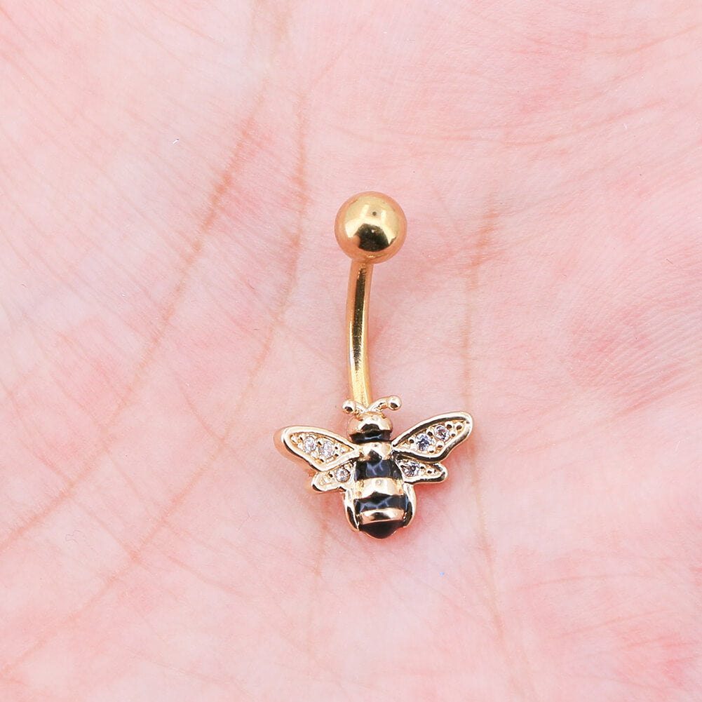 14G Golden Bee Belly Button Ring Stainless Steel Body Jewelry - OUFER BODY JEWELRY 