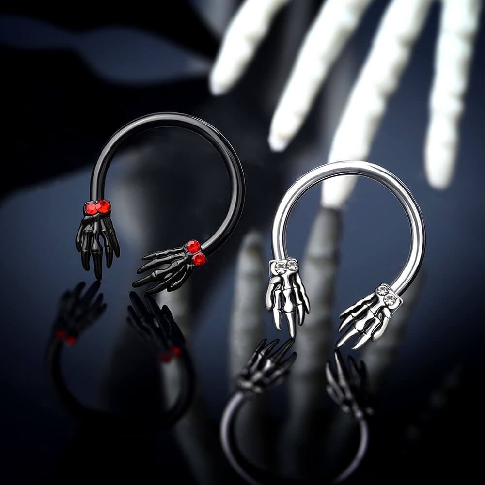 skull hand horseshoe septum ring