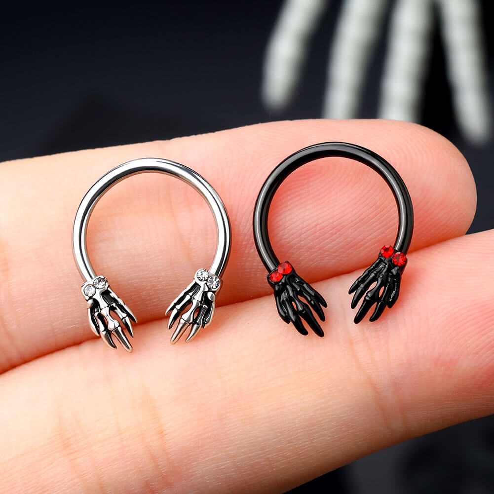 skull hand horseshoe septum ring