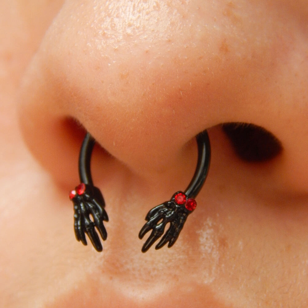 skull hand black horseshoe septum