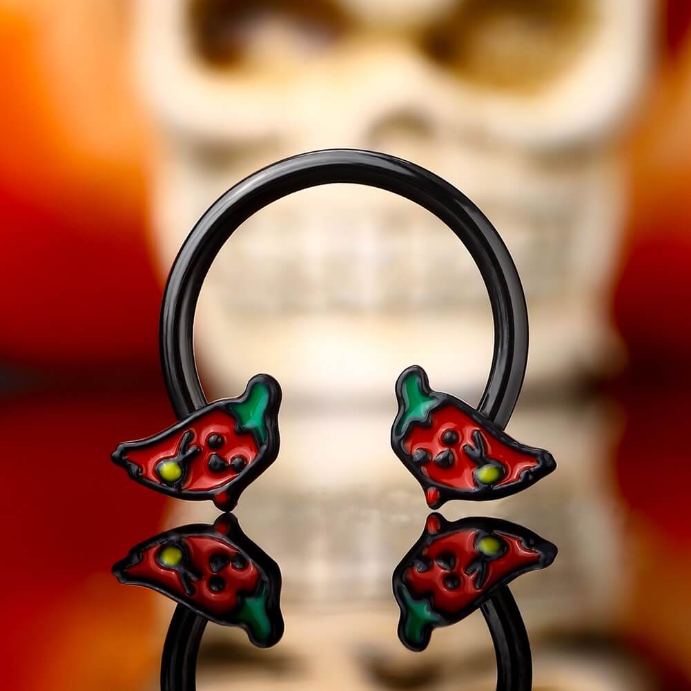 16G Red Ghost Pepper Horseshoe Ring