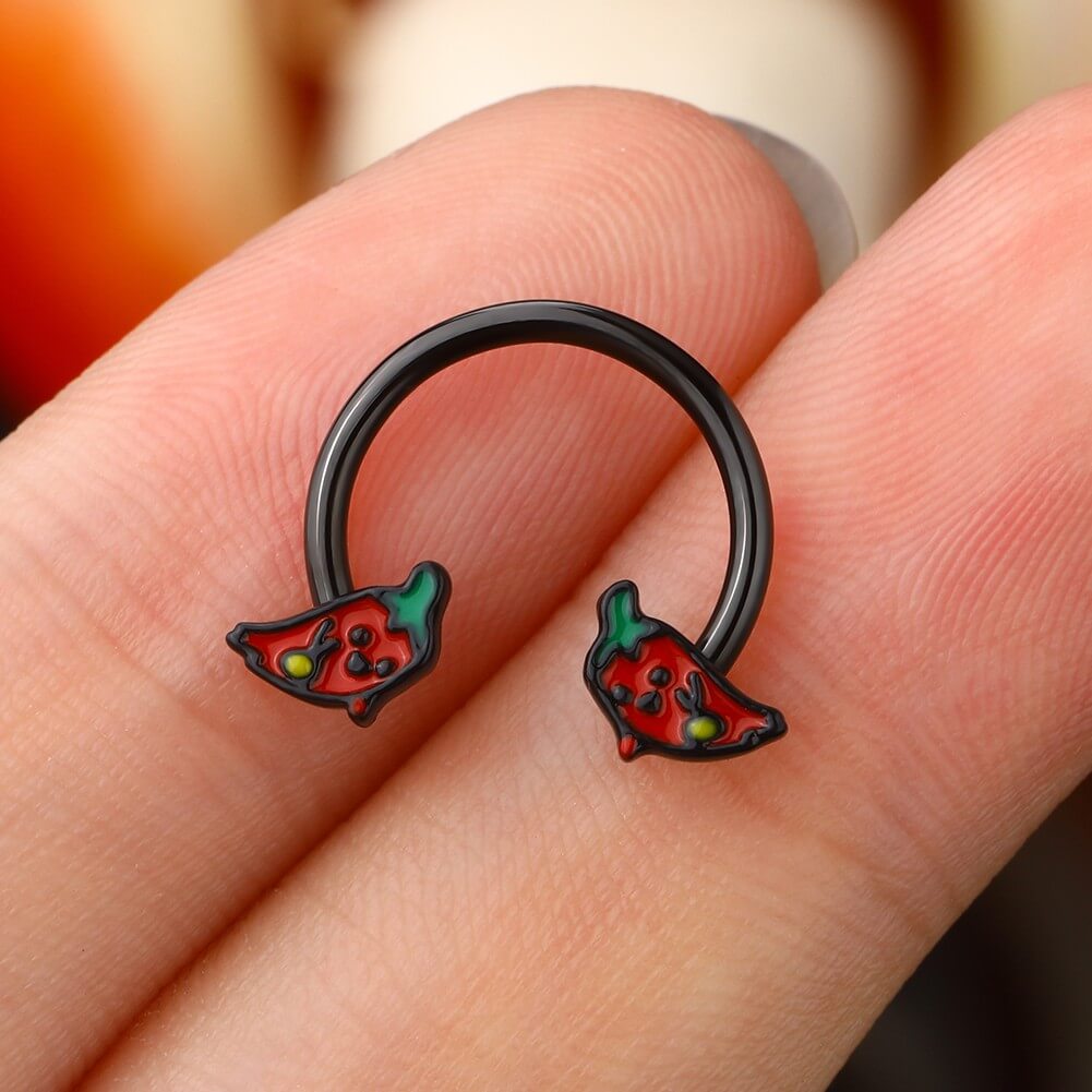 16G Red Ghost Pepper Horseshoe Ring