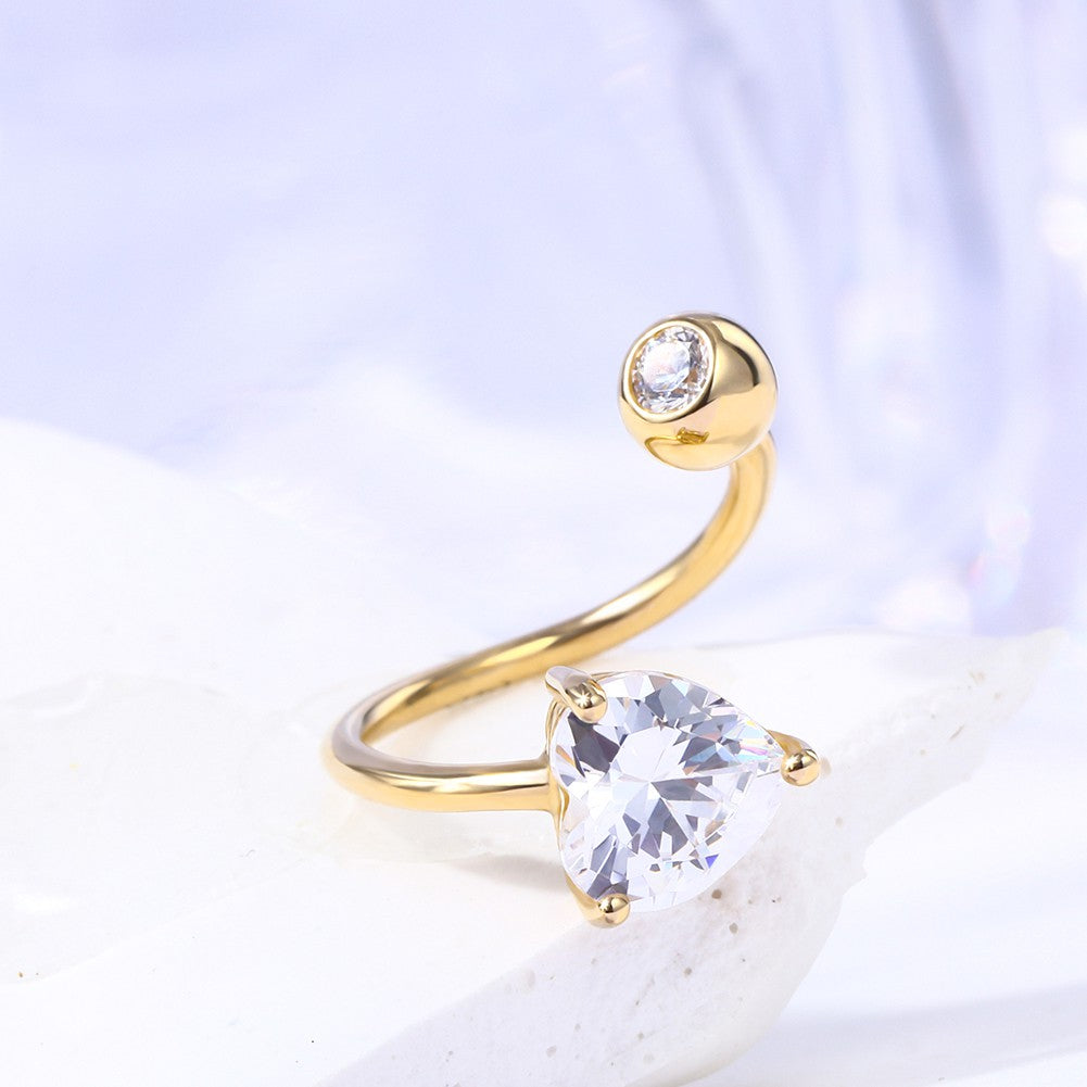 14K Gold 16G Heart CZ S-shaped Cartilage Earring