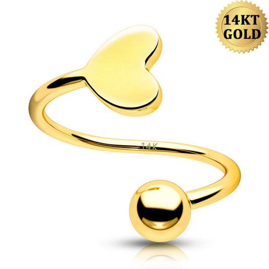 14K Gold 18G Heart S-shaped Twisted Cartilage Earring