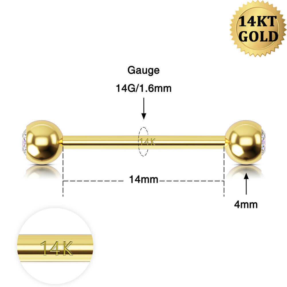 14mm 14k gold nipple rings