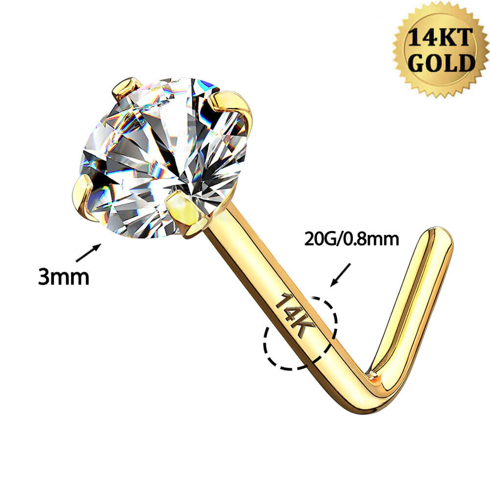 20g gold diamond nose stud