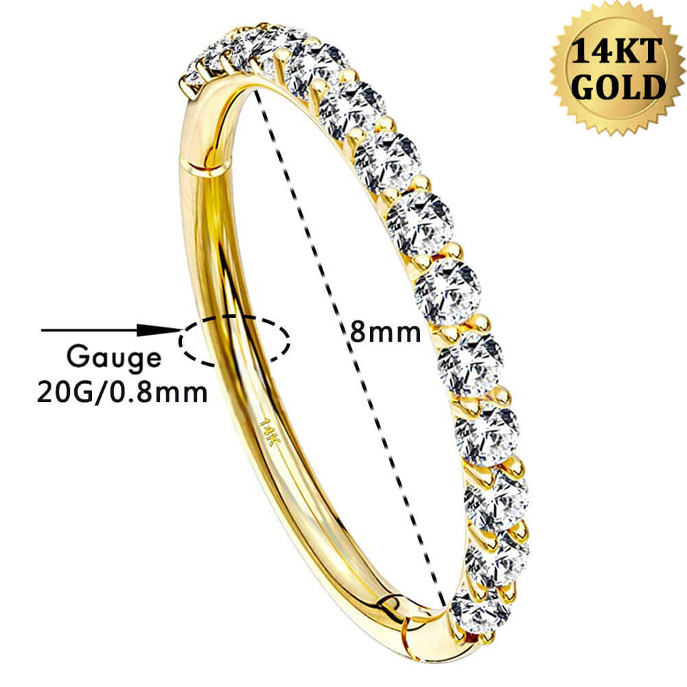 14K Gold 20G Nasen ring klappbares Segment CZ Nasen reifen ring