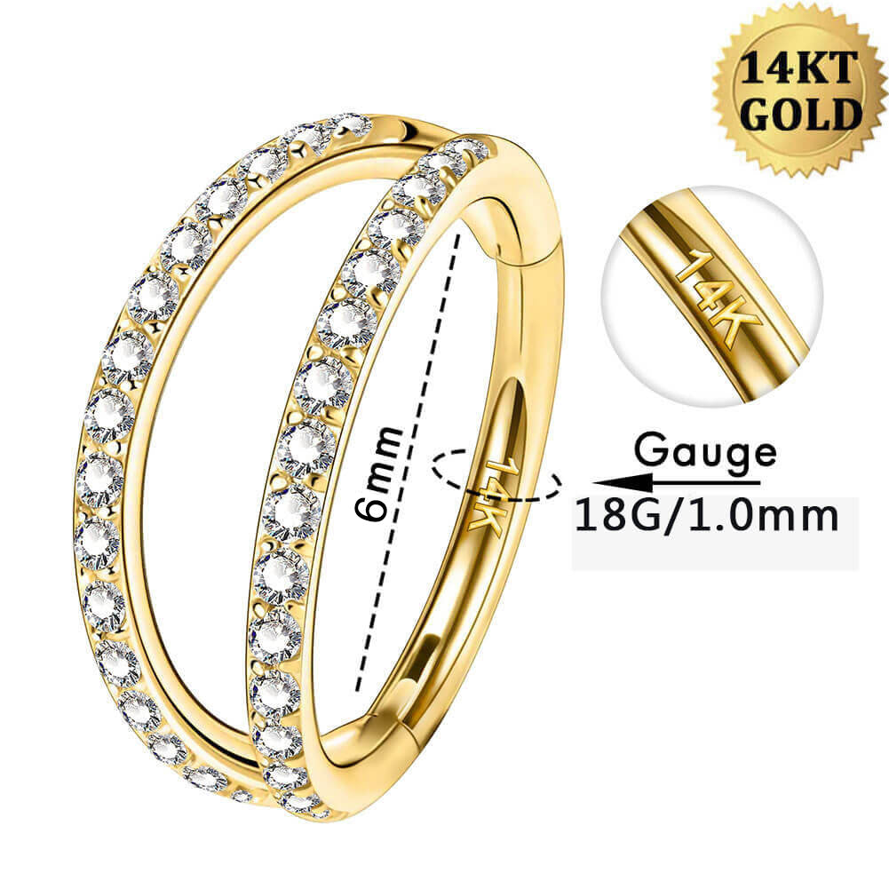 14K Gold 18G Doppelreihe CZ Nasenring