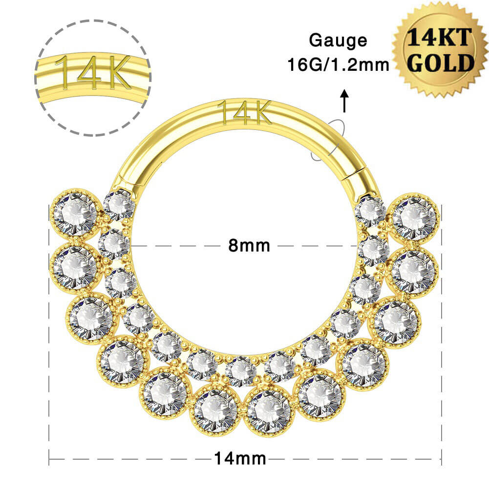 14K oro tabique Clicker claro CZ 16G aro de